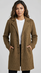 Lange casual damesmantel met omslagkraag