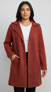 Lange casual damesmantel met omslagkraag