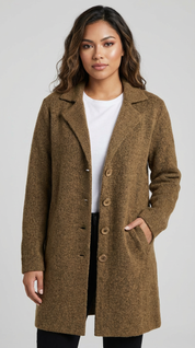 Lange casual damesmantel met omslagkraag