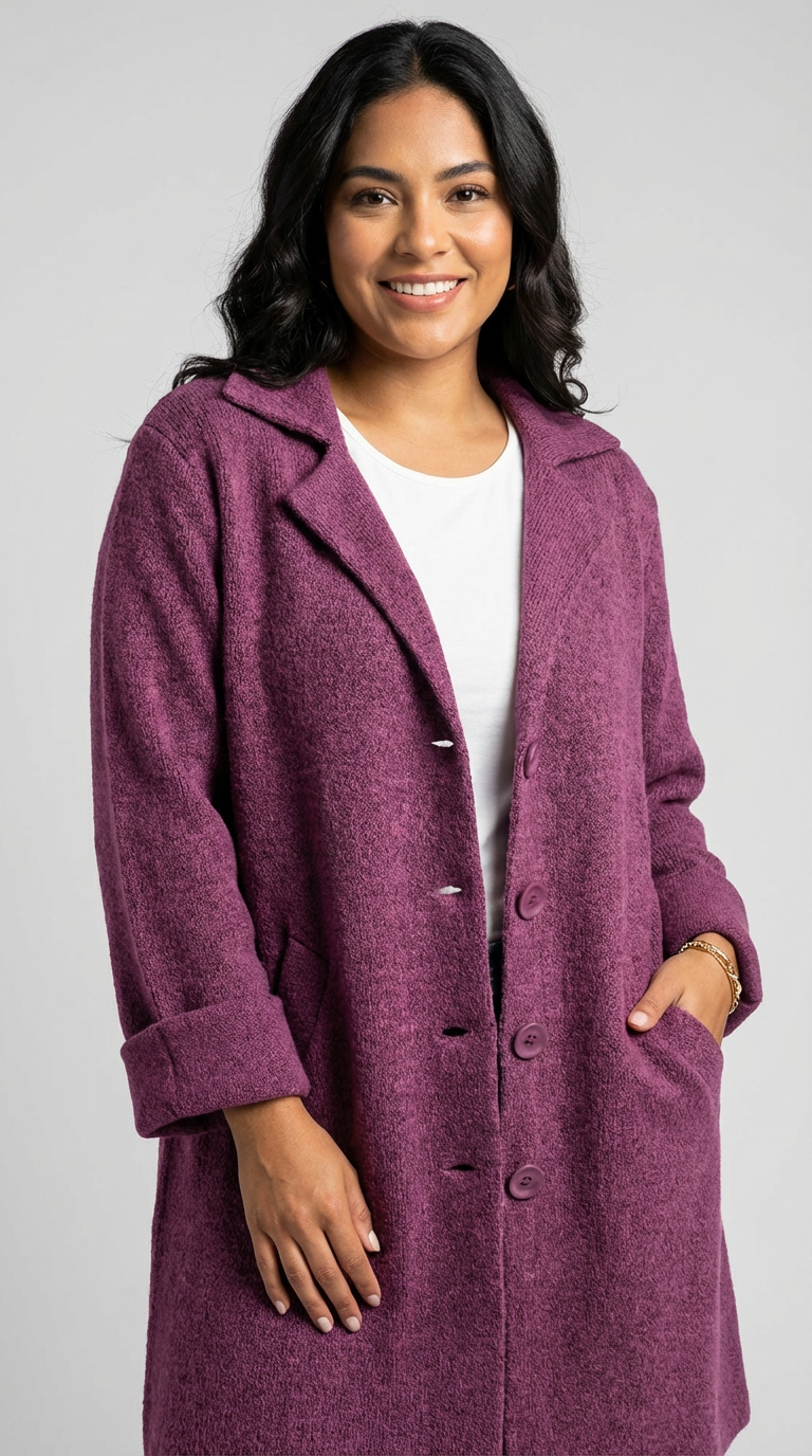 Lange casual damesmantel met omslagkraag