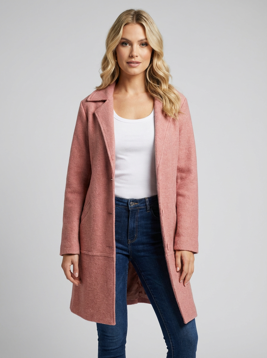 Lange casual damesmantel met omslagkraag