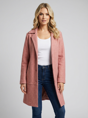 Lange casual damesmantel met omslagkraag