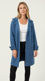 Lange casual damesmantel met omslagkraag