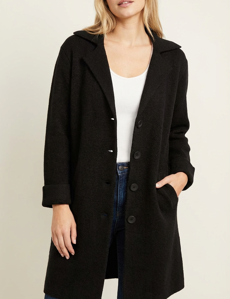Long casual women's coat with shawl collar