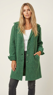 Lange casual damesmantel met omslagkraag