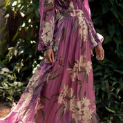 Lange chiffon jurk met bloemenprint en elegante V-hals