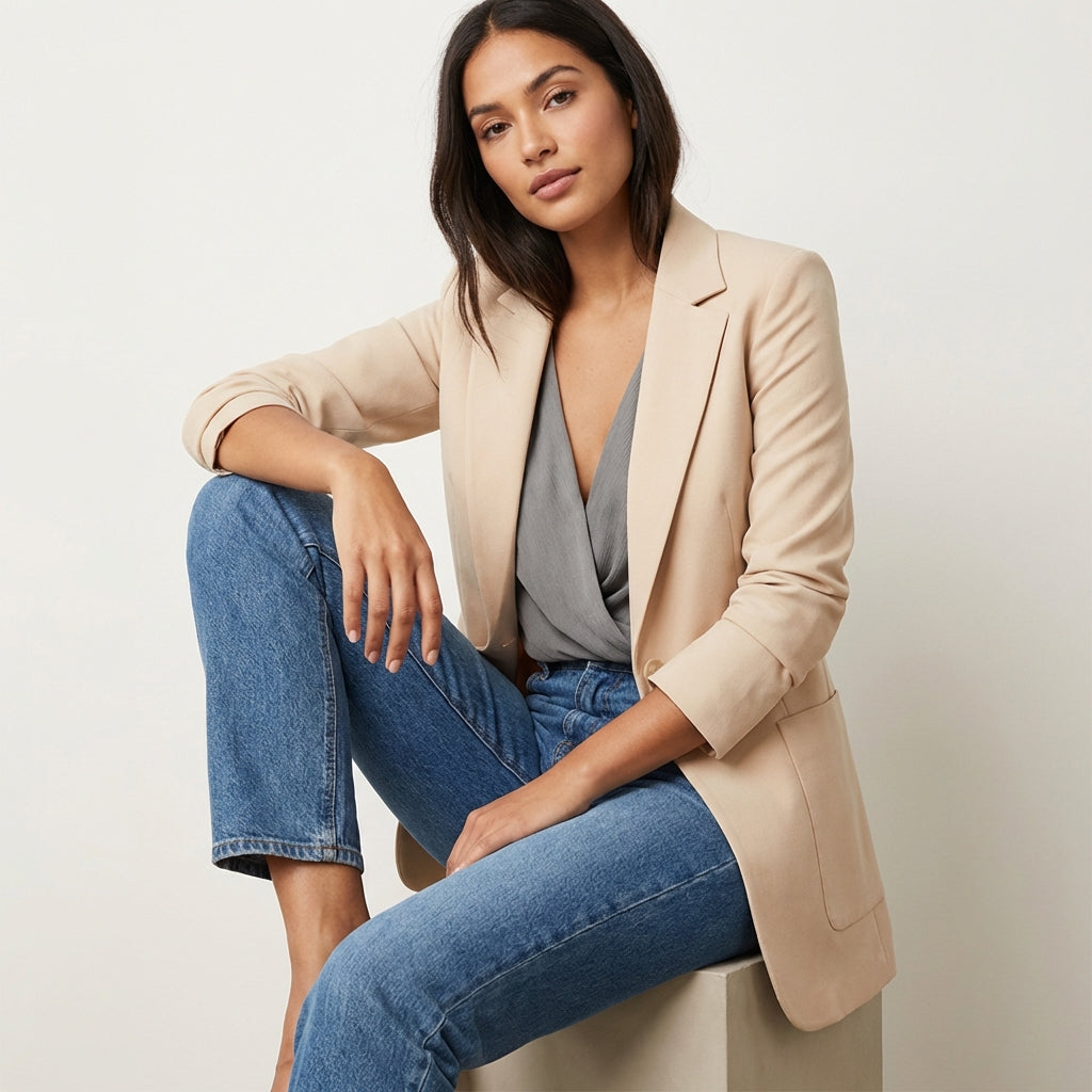 Lange dames blazer met voorzak – Élodine