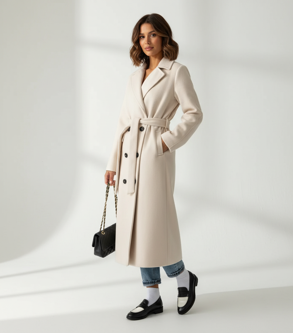 Lange double-breasted jas voor dames