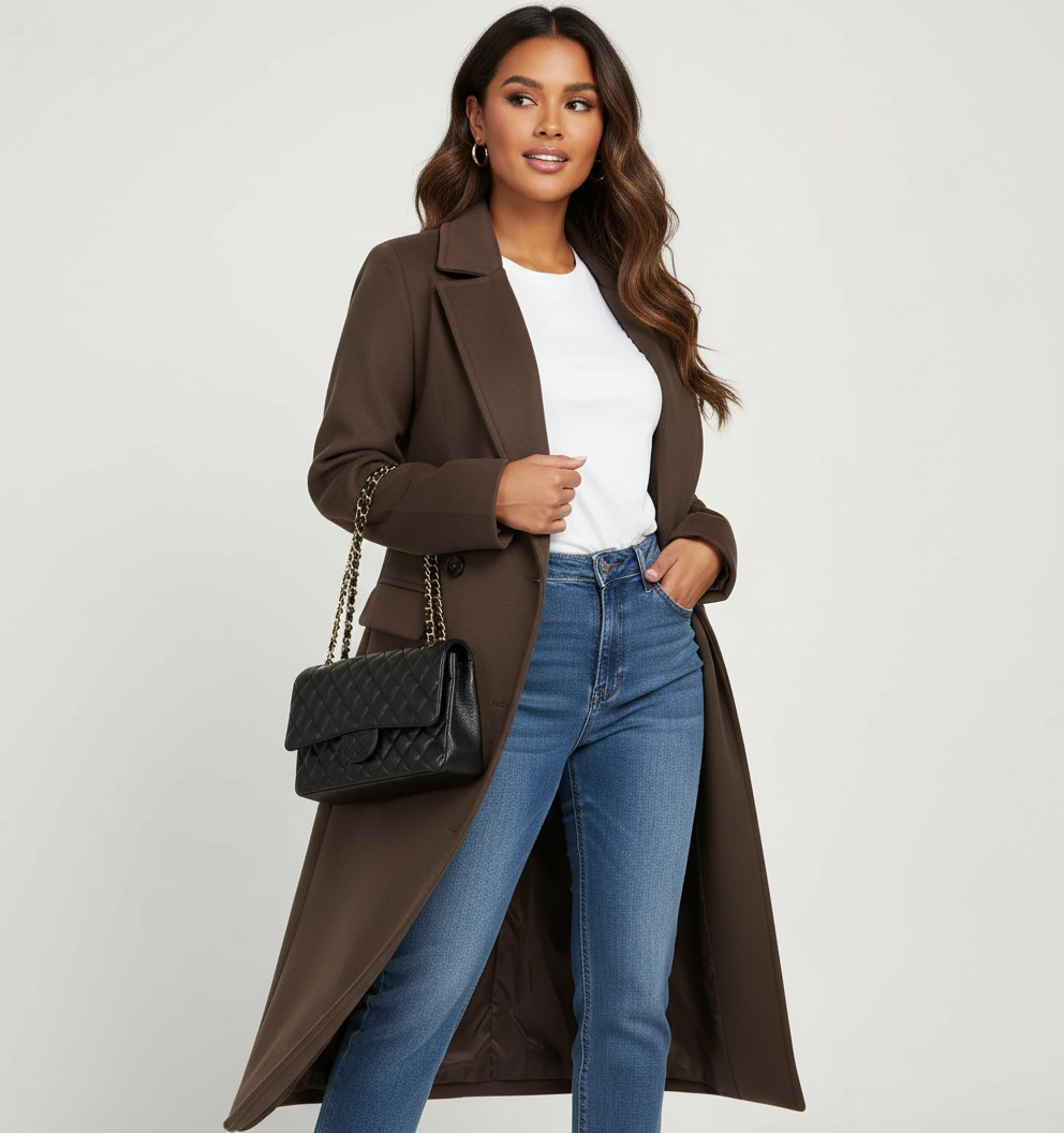 Lange double-breasted jas voor dames