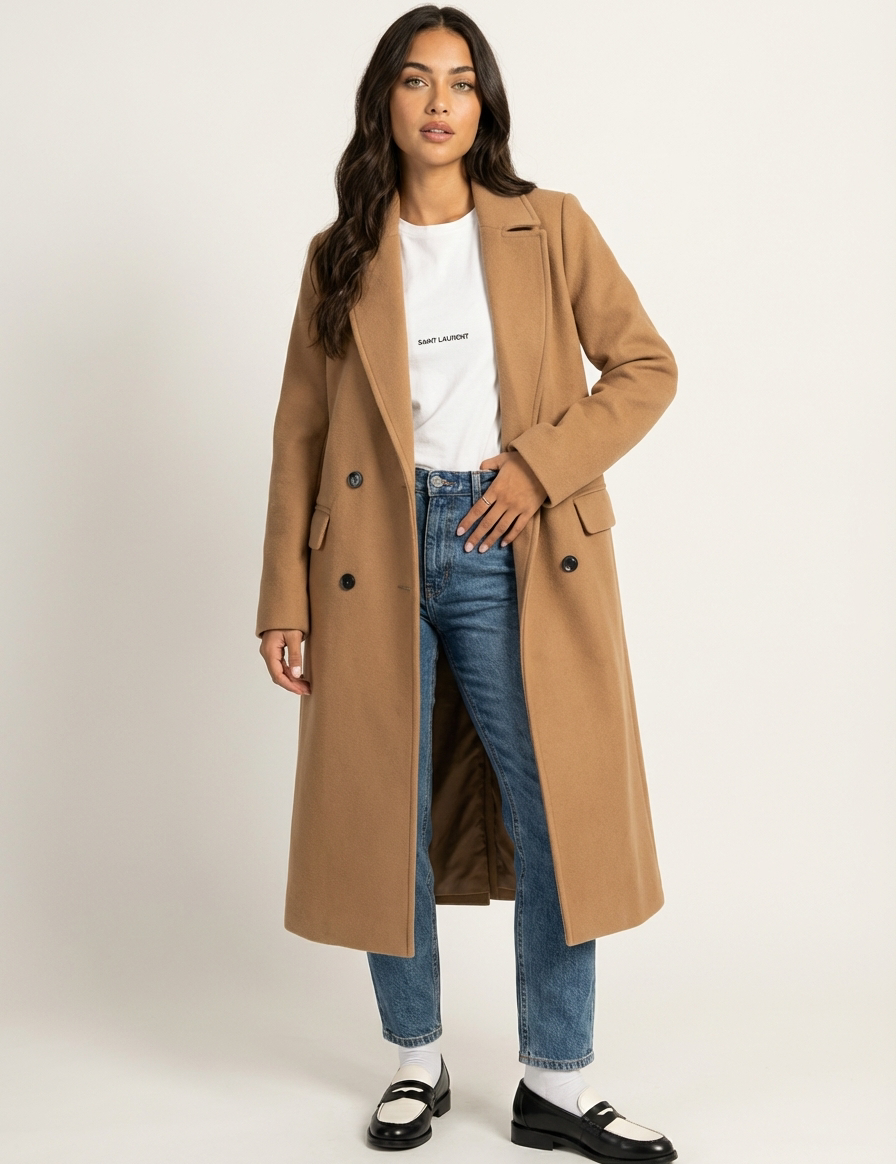 Long double-breasted women's coat