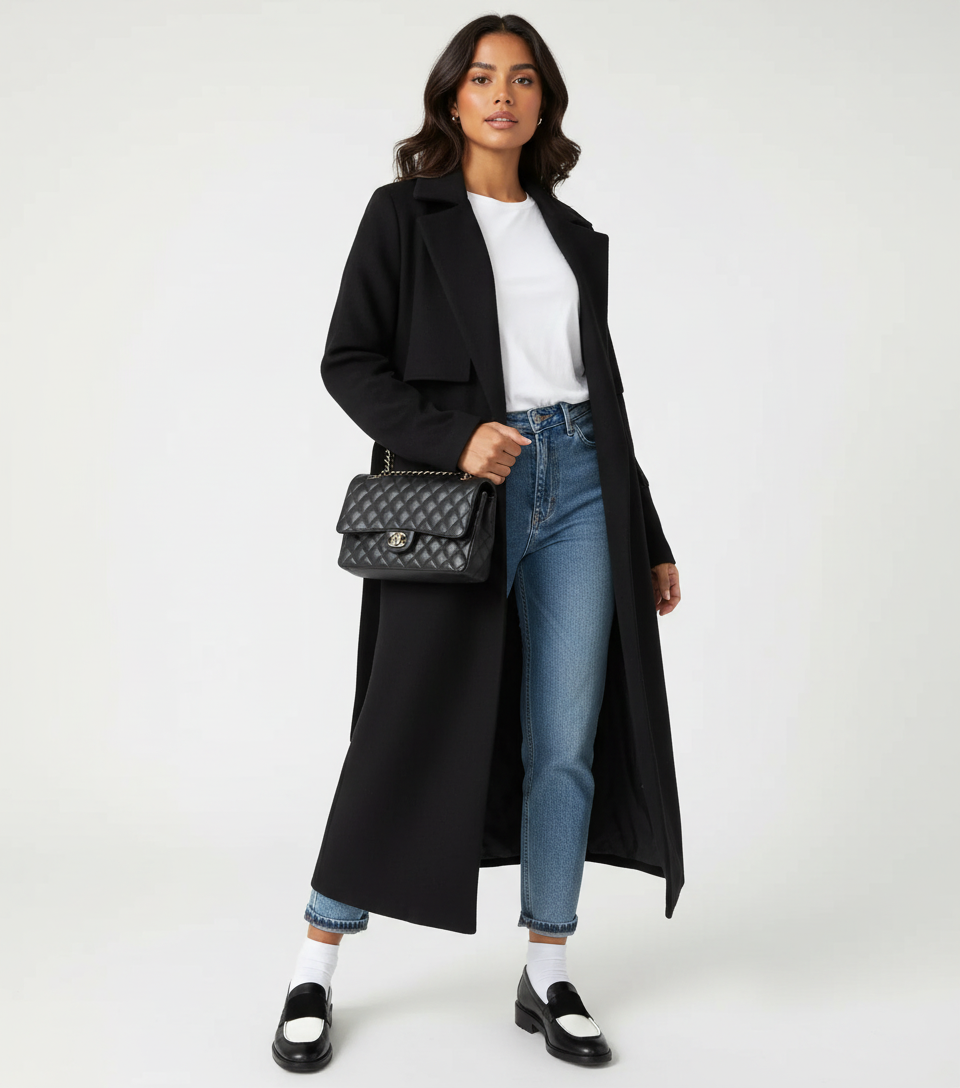 Lange double-breasted jas voor dames