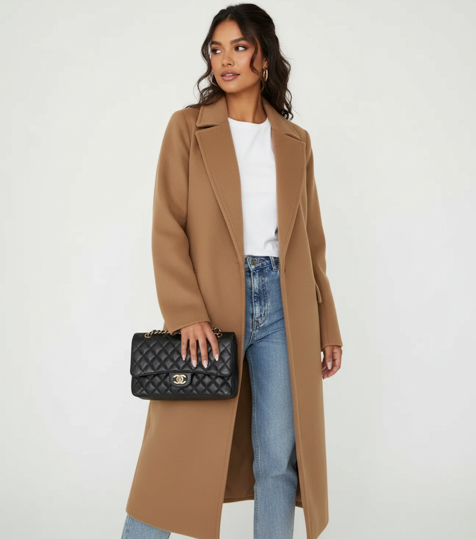 Lange double-breasted jas voor dames