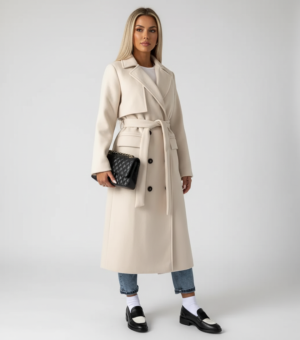 Lange double-breasted jas voor dames