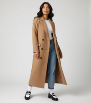 Lange double-breasted jas voor dames