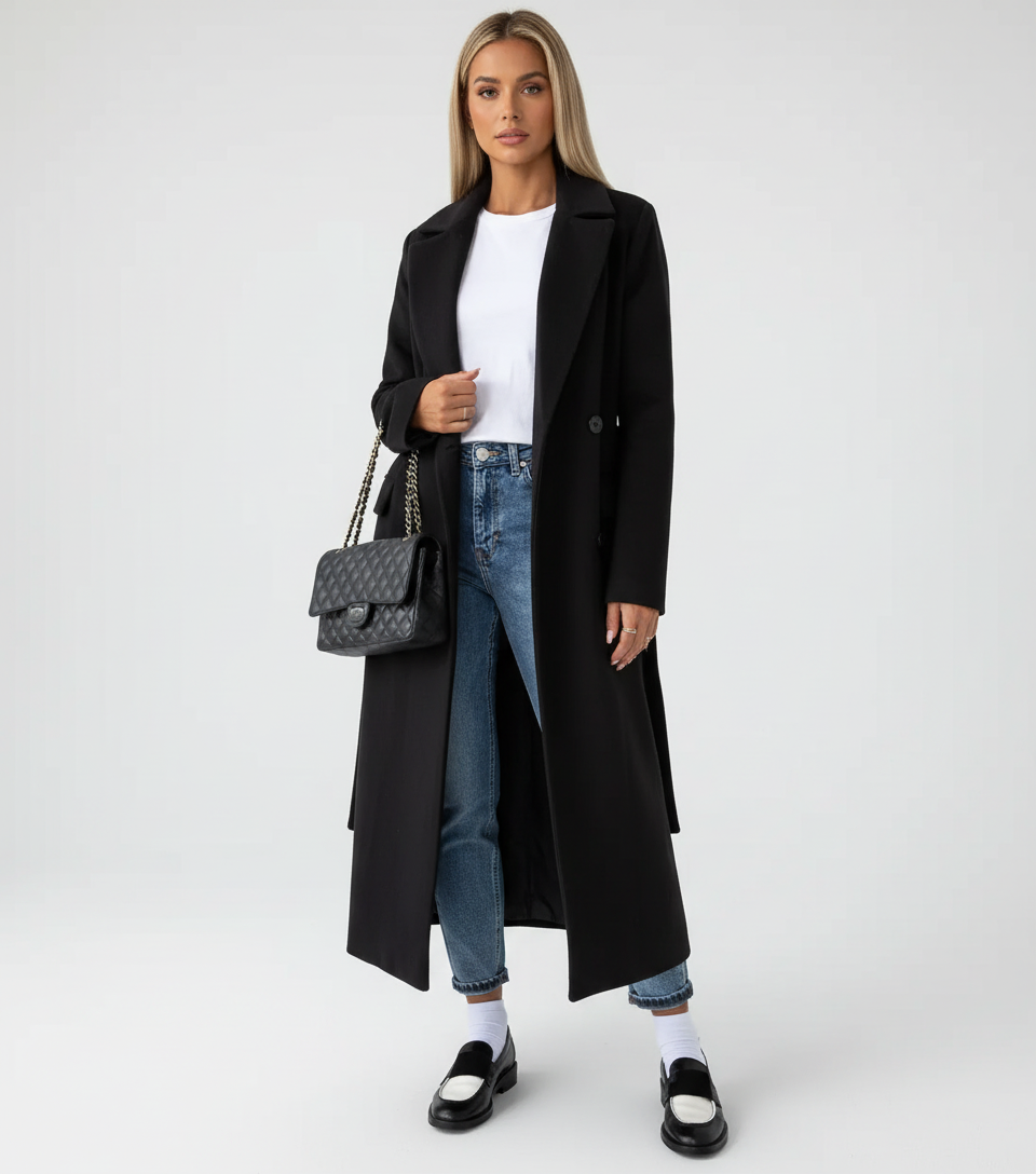 Lange double-breasted jas voor dames