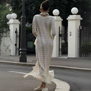 Lange gebreide dames cardigan met open structuur – Elowen