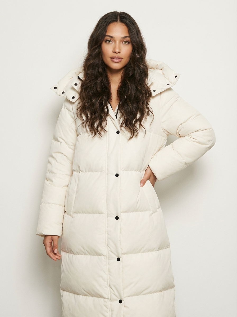 Lange geïsoleerde dames pufferjas met capuchon
