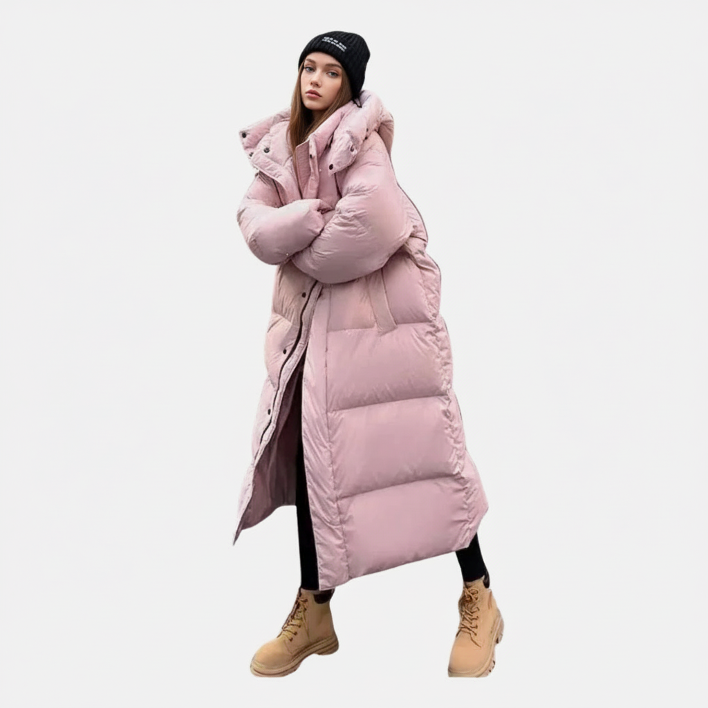 Lange geïsoleerde dames pufferjas met capuchon