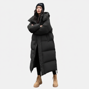 Lange geïsoleerde dames pufferjas met capuchon