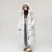 Lange geïsoleerde dames pufferjas met capuchon
