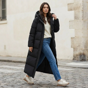 Lange gewatteerde dames winterjas met capuchon – Mathilde