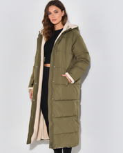 Lange teddy gevoerde dames winterjas met capuchon – Celestine Groen / XS - AIDA LENA