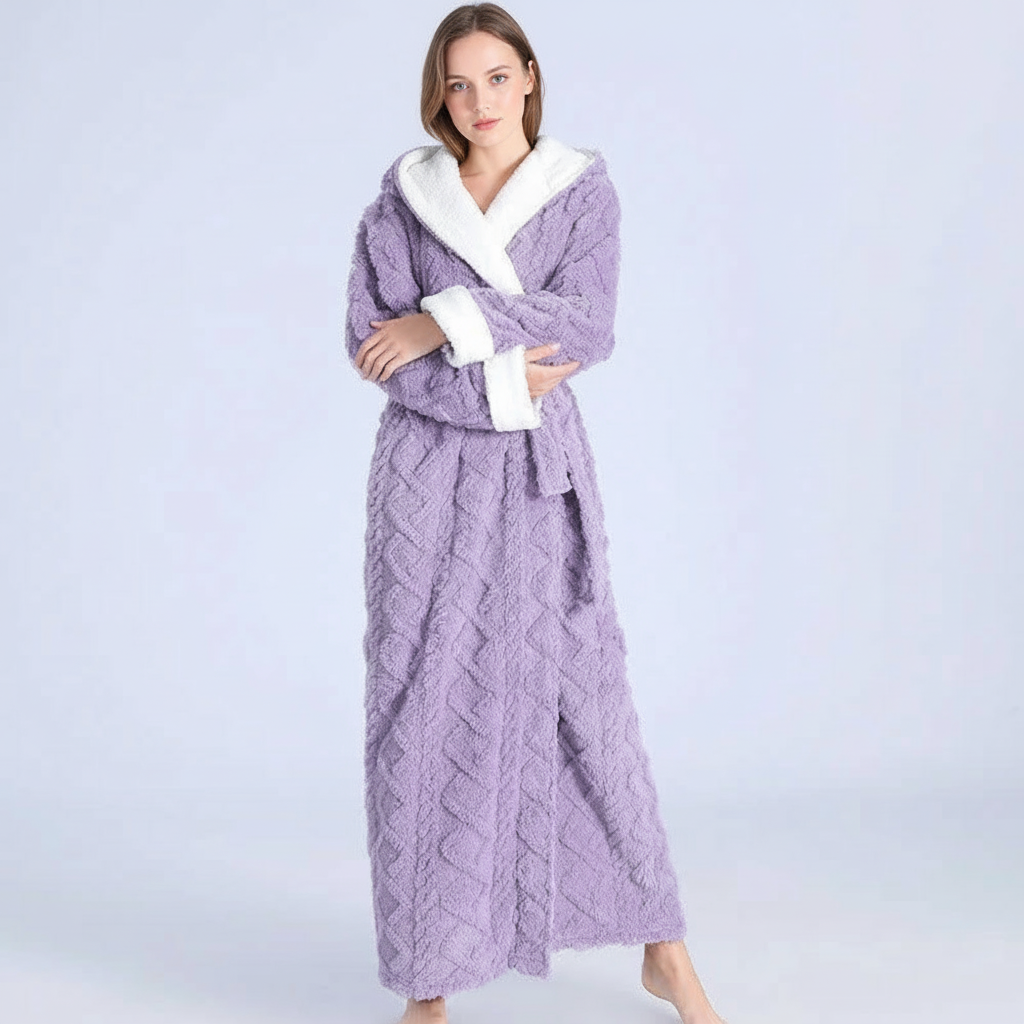 Lange zachte damesbadjas met warme fleece uitstraling