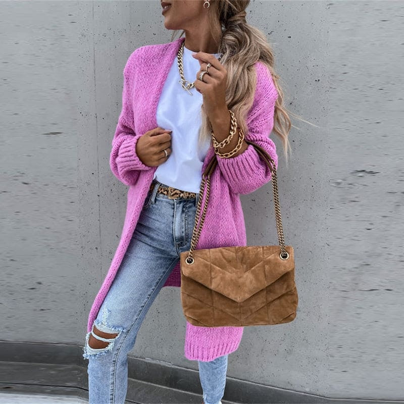 Lang gebreid damesvest voor het tussenseizoen – Noëlle