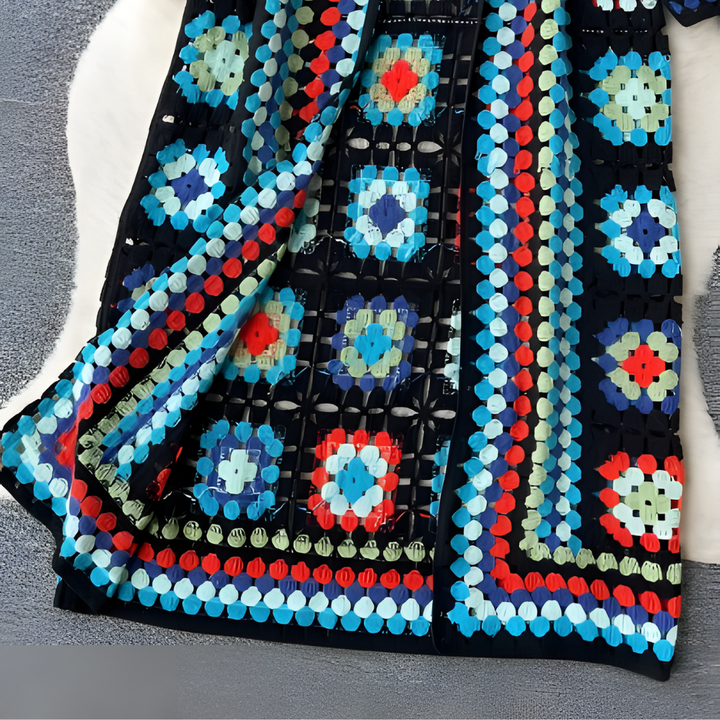 Lang kleurrijk gehaakt damesvest – Marisol