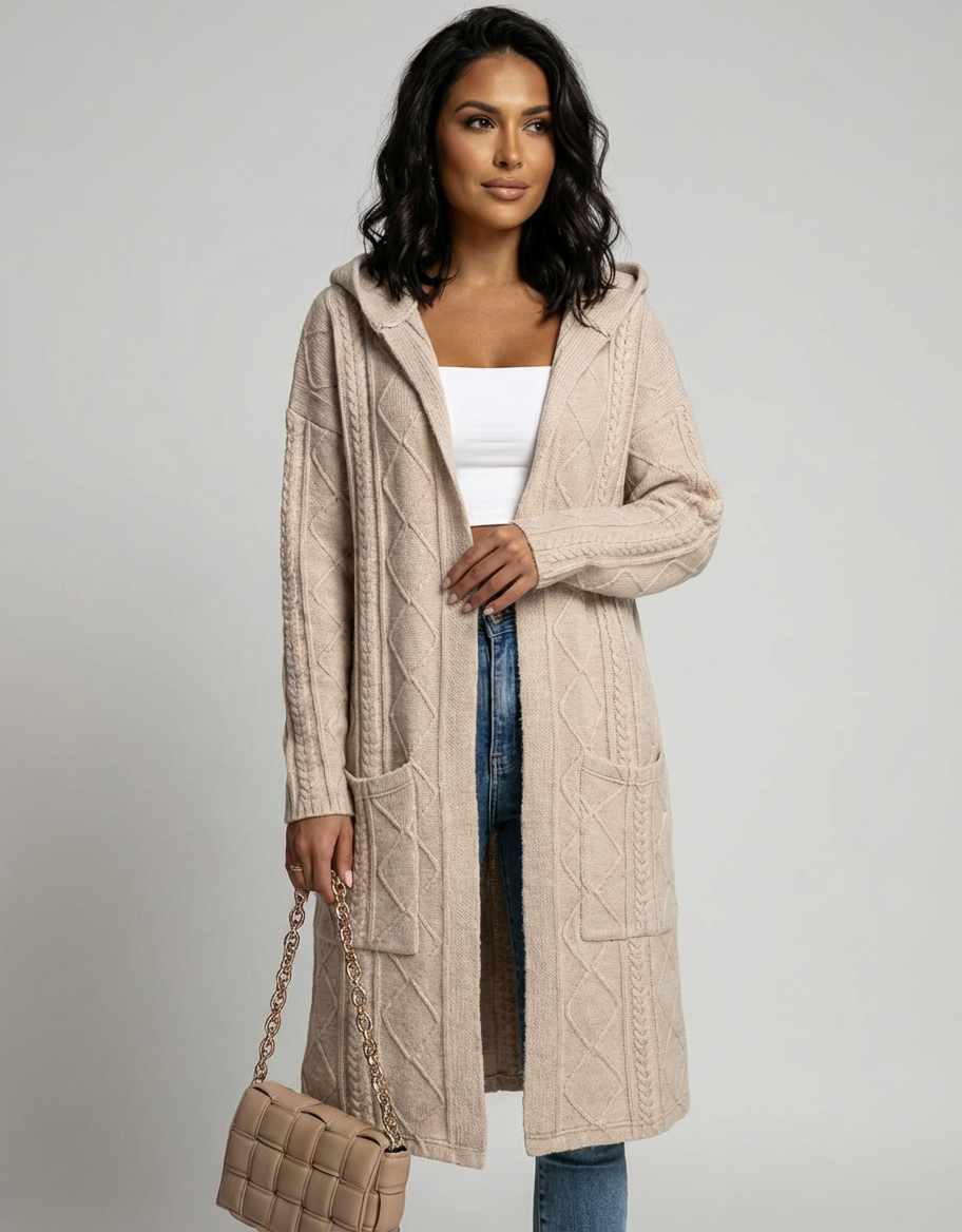 Lang stijlvol dames vest met capuchon