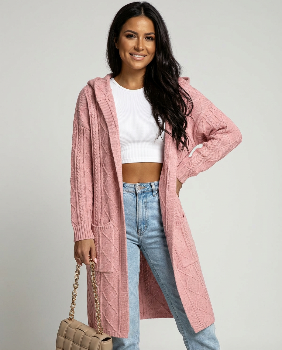 Lang stijlvol dames vest met capuchon