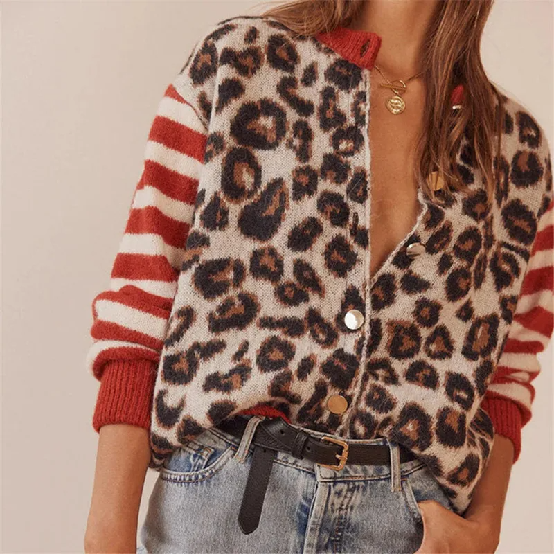 Leopard print knit cardigan dames – Rebel
