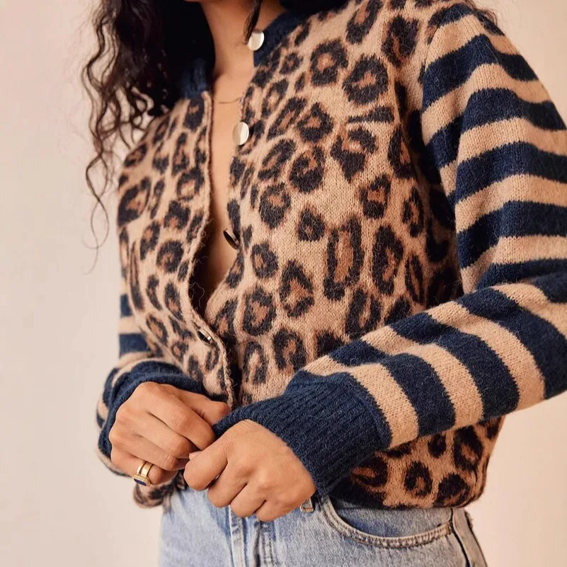 Leopard print knit cardigan dames – Rebel