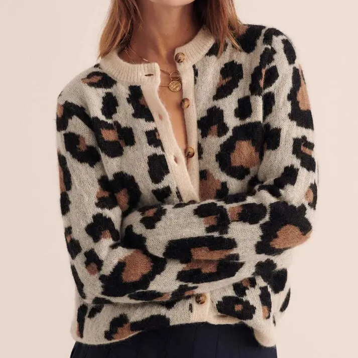 Leopard print knit cardigan dames – Rebel