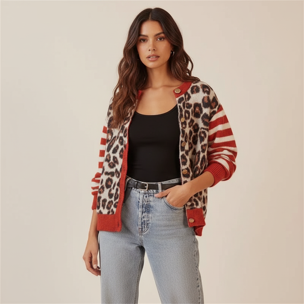 Leopard print knit cardigan dames – Rebel