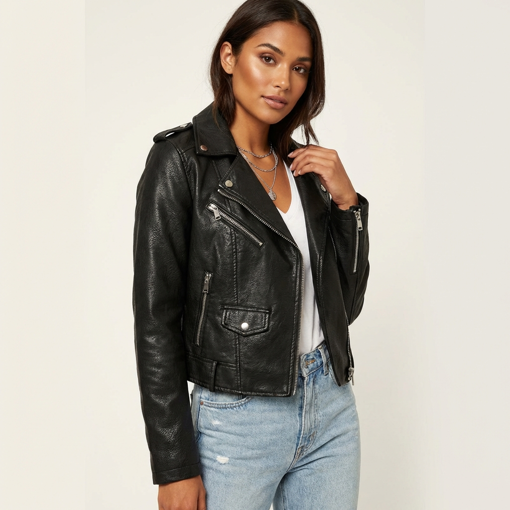 Leren bikerjack dames – Valentina