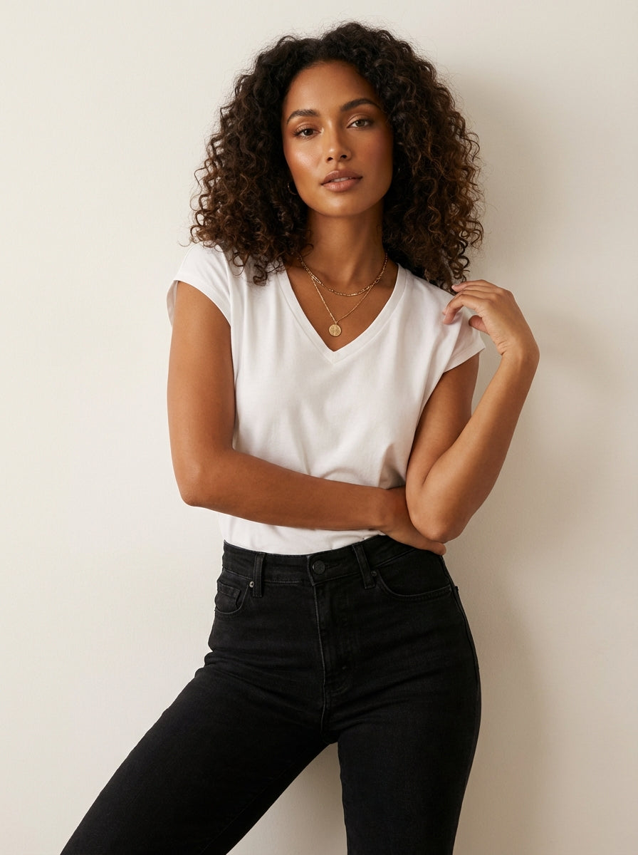 Licht dames T-shirt met V-hals – Soraya