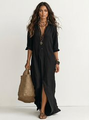 Linnen-look maxi blousejurk - Noor