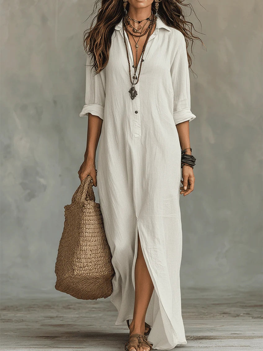 Linnen-look maxi blousejurk - Noor