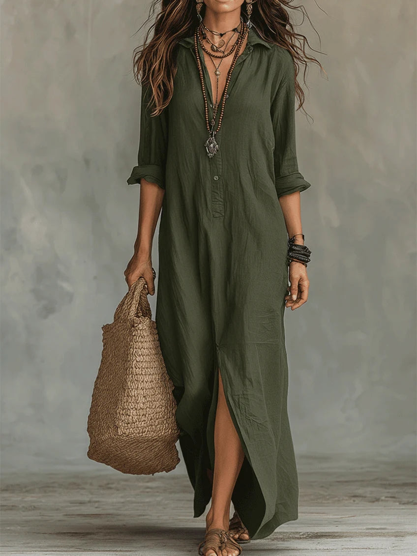 Linnen-look maxi blousejurk - Noor