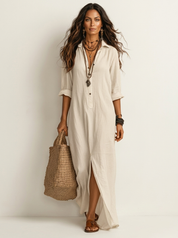 Linnen-look maxi blousejurk - Noor