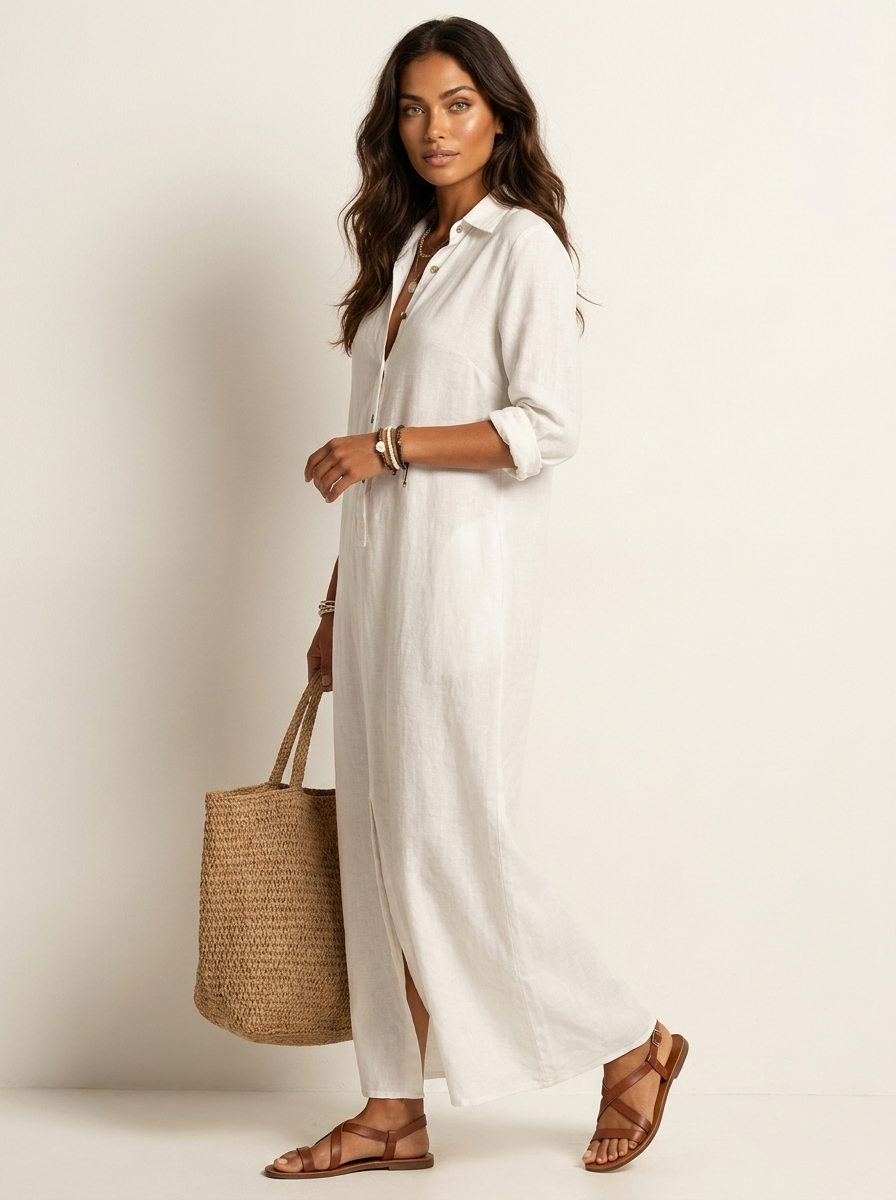 Linnen-look maxi blousejurk - Noor