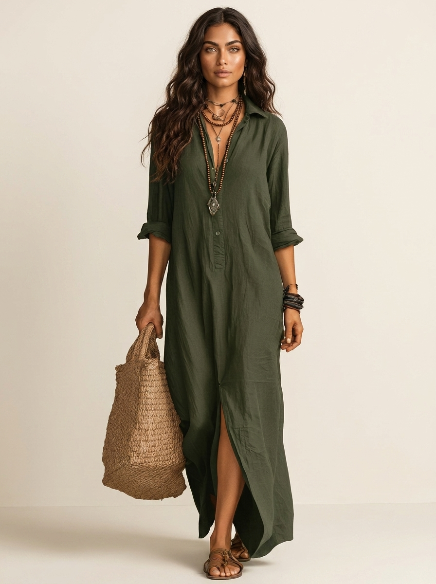 Linnen-look maxi blousejurk - Noor