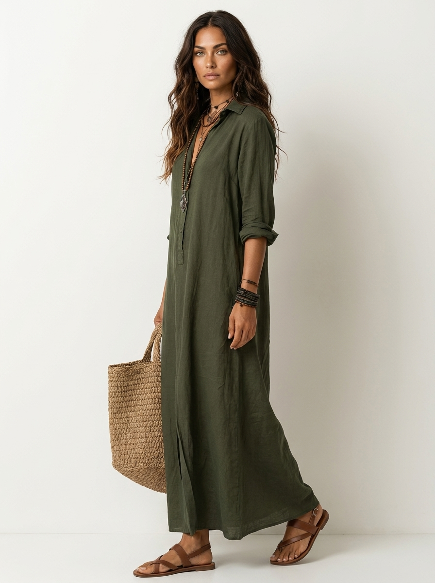 Linnen-look maxi blousejurk - Noor
