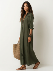 Linnen-look maxi blousejurk - Noor