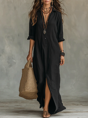 Linnen-look maxi blousejurk - Noor