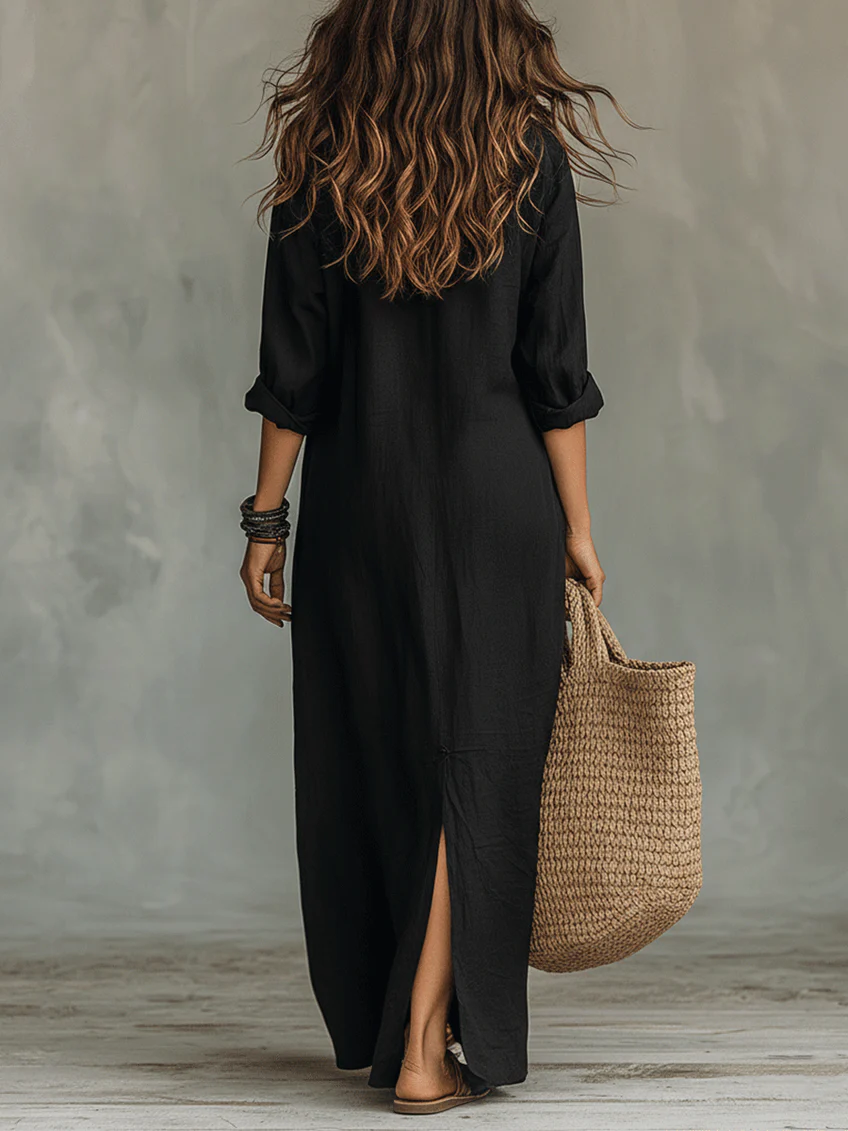 Linnen-look maxi blousejurk - Noor