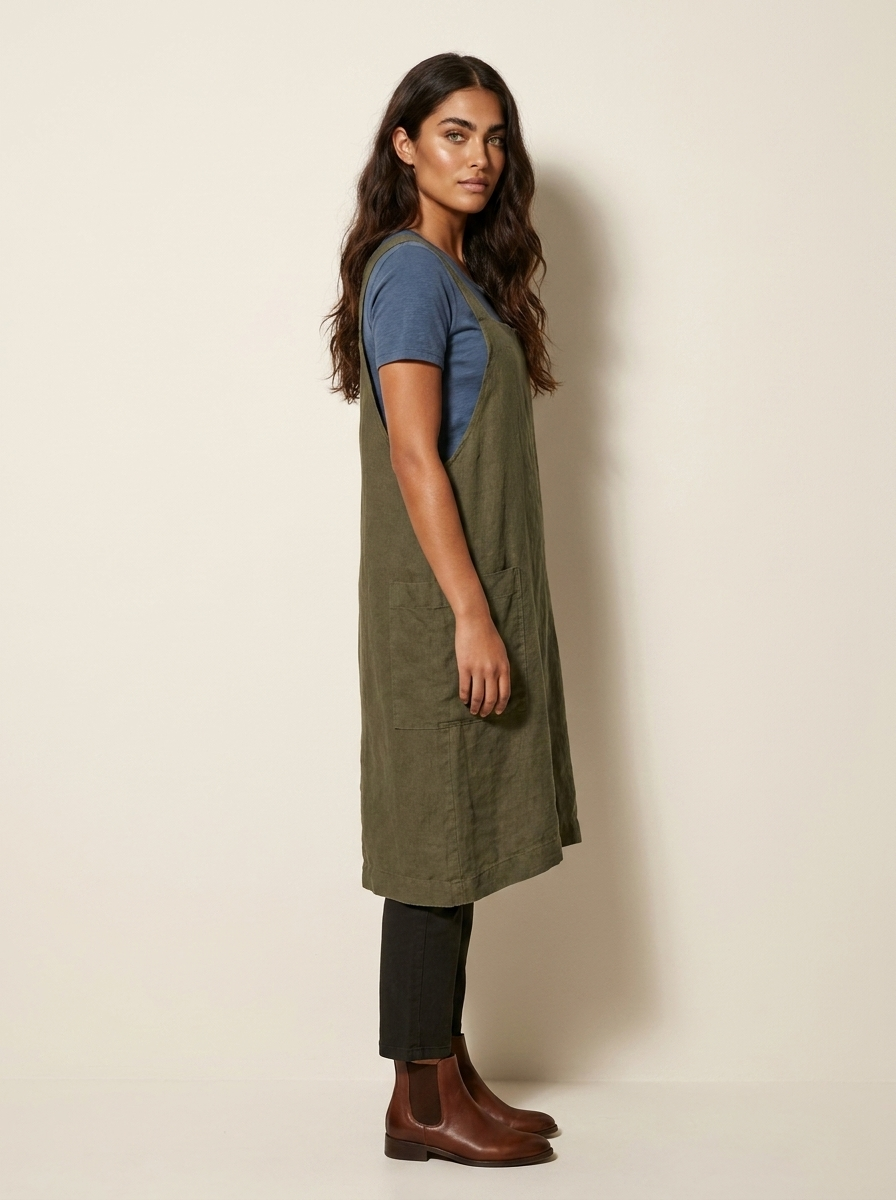 Linnen pinafore jurk met zakken - Silvia