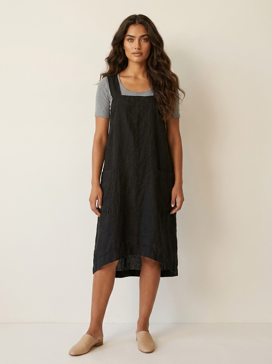 Linnen pinafore jurk met zakken - Silvia