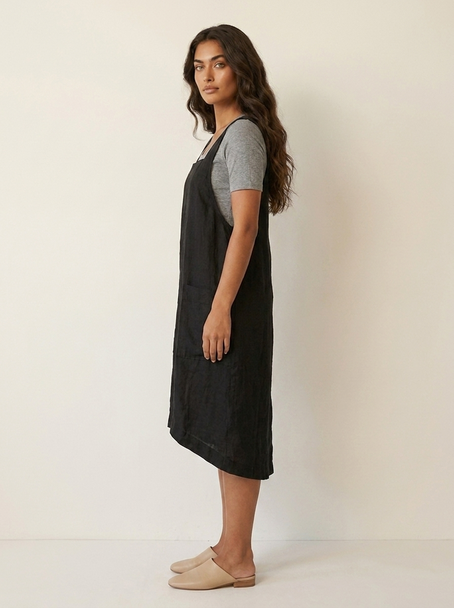 Linnen pinafore jurk met zakken - Silvia